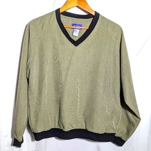 VNTG 90'EP Pro Womens Golf V-Neck Windbreaker Top, Tan & Black Checked, Sz M